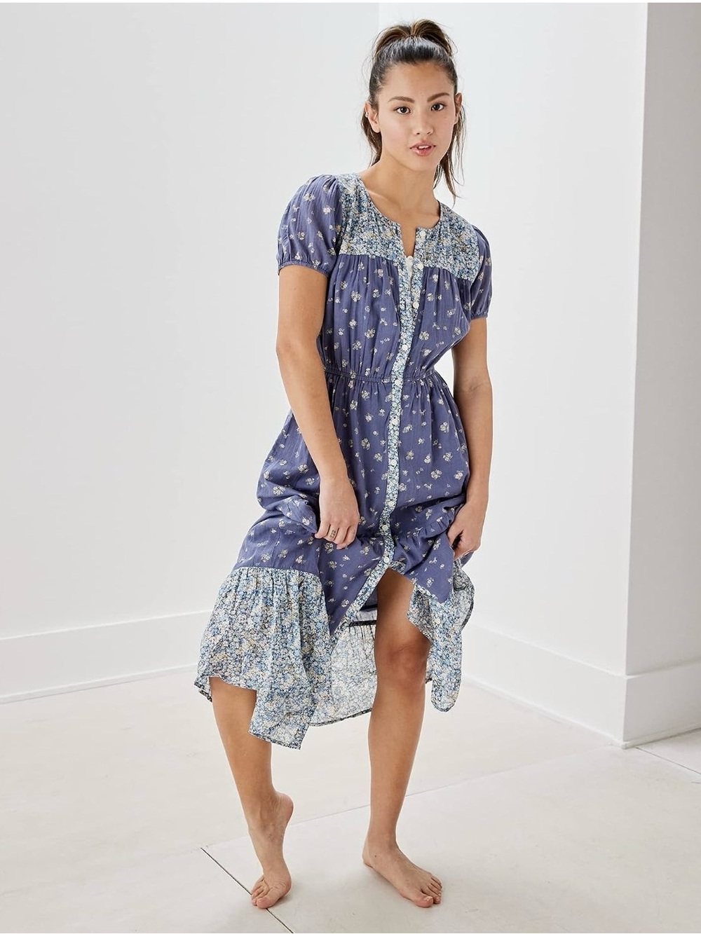 American Eagle Outfitters Blue Floral Midi Dress